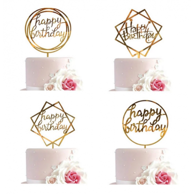 Hot sale Gold Black Blue Pink Red Happy Birthday Decoration Acrylic Cake Toppers