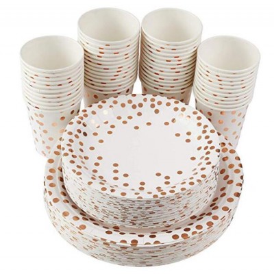 200 Pieces Rose Gold Party Supplies Party Tableware Foil Paper Plates Napkins Cups  for Weddings