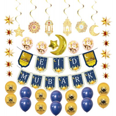 Ramadan Eid Mubarak Party Decorations Supplies Eid Mubarak Banner Eid Mubarak Latex Balloons and Hanging Party Decor